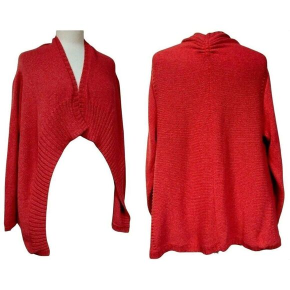 Soft Surroundings Open Fly Away Cardigan Sweater Sz L Ribbed Hi Cut Front - Picture 1 of 5